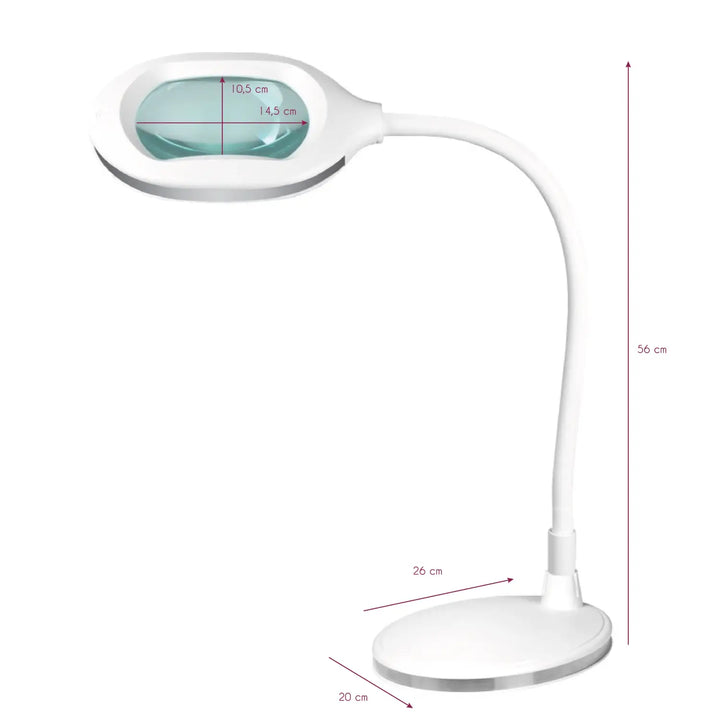 Weiße Lupenlampe mit Schreibtischständer für präzises Beleuchten und Vergrößern