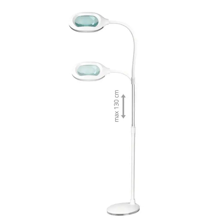 Weiße Lupenleuchte mit Staubsaugerfuß und 60 LED SMD für vielseitigen Gebrauch
