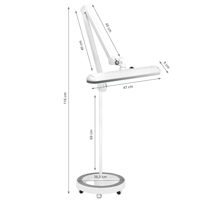 Weiße verstellbare Stehlampe mit Maßen für Elegante Lupenleuchte LED 801-s mit Stativ