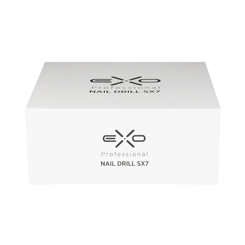Weiße Box mit Nail Drill Branding für Exo Nagelfräser Silent SX7 Bürstenlos