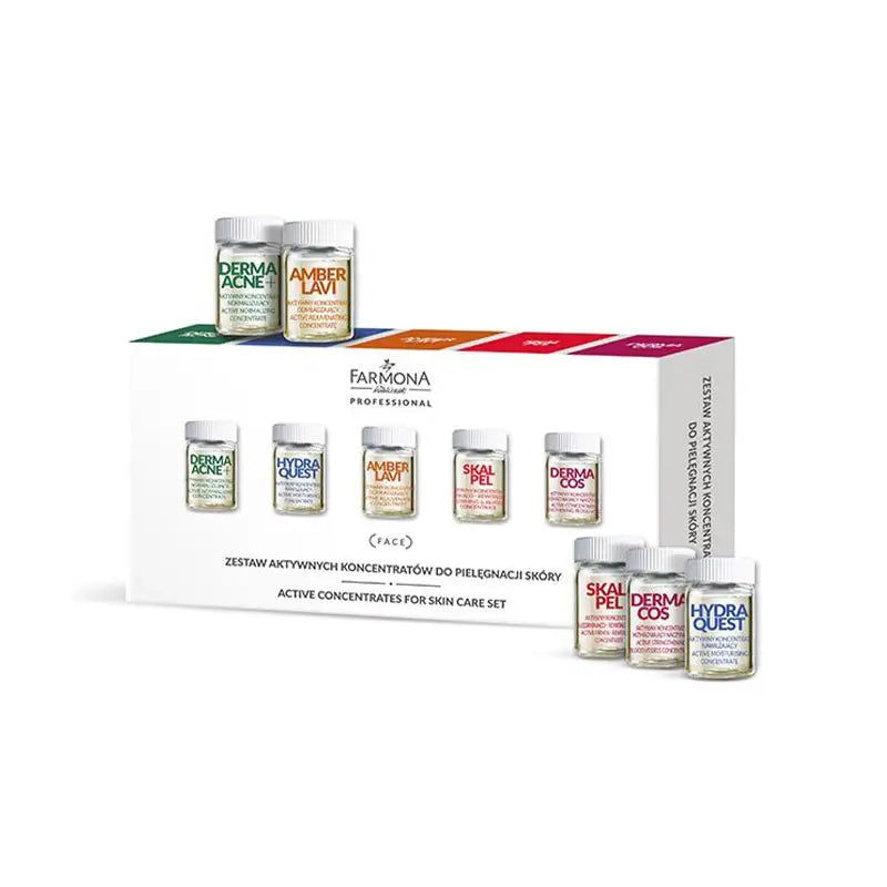 Farmona Set aktiver Hautpflegekonzentrate (Derma Akne + * 2 Hydra Quest * 2 Amber Lavi * 2 Skalpell * 2 Dermacos * 2)