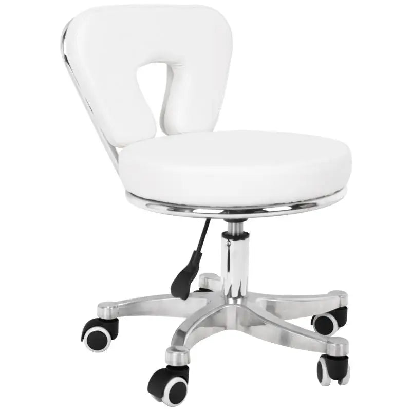 Weiße Friseur- und Kosmetikhocker 9266 mit Rückenlehne für Studioeinsätze