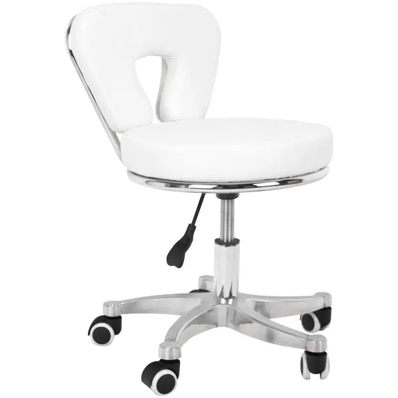 Weißer Friseur- und Kosmetikhocker 9266 mit Rückenlehne für professionelles Arbeiten
