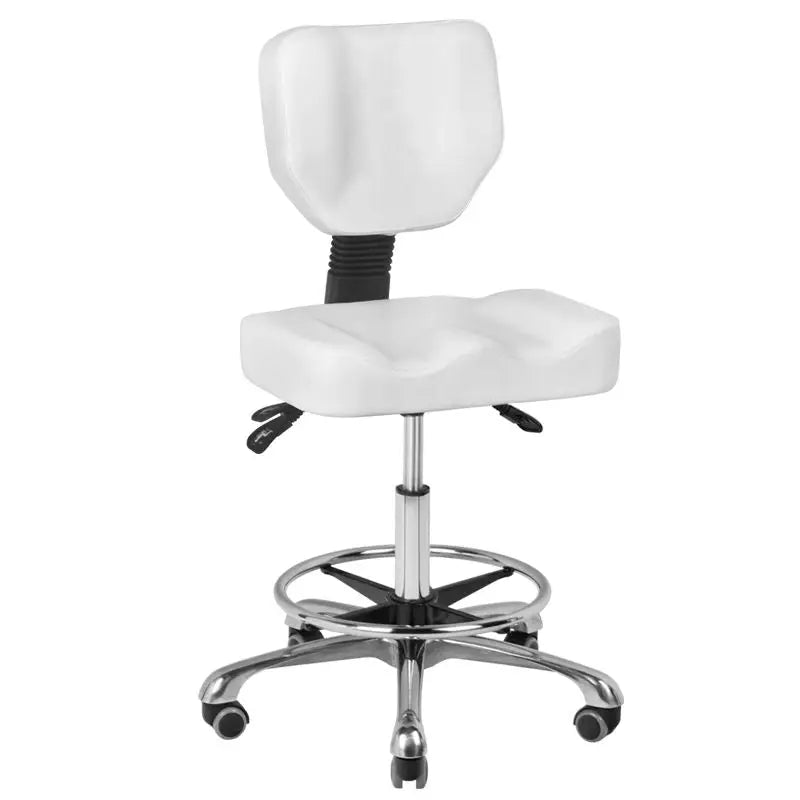 Weißer verstellbarer Friseur- und Kosmetikhocker mit Rückenlehne A-4299