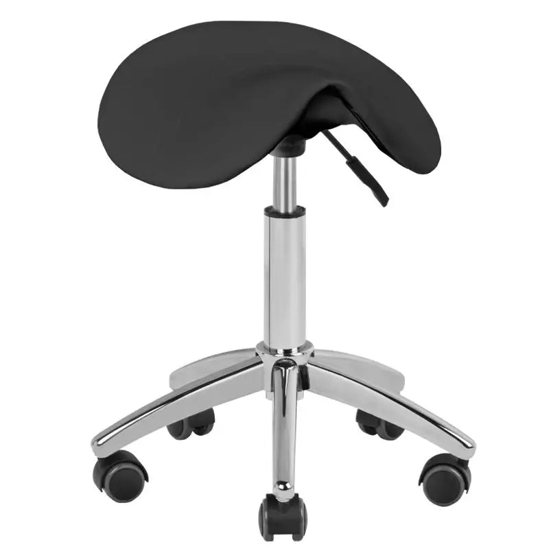 Schwarzer Friseur- und Kosmetikhocker AM-302 mit Chrombasis und Sattelsitz