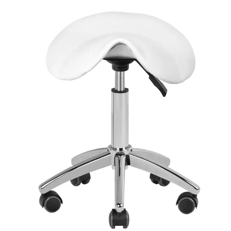Weißer Sattel-Form Rollhocker für Friseure und Kosmetikerinnen, Modell AM-302