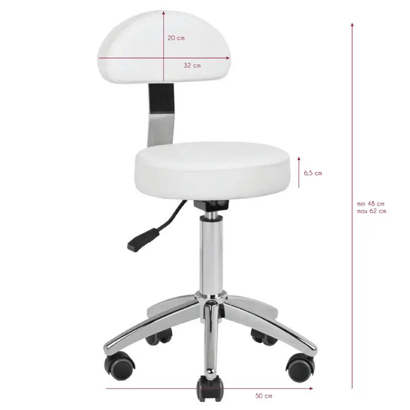 Weißer verstellbarer Friseur- und Kosmetikhocker AM-304 mit Rückenlehne