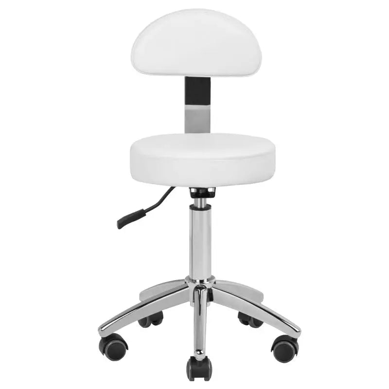 Weiße verstellbare Rollenhocker mit Rückenlehne für Friseur und Kosmetik