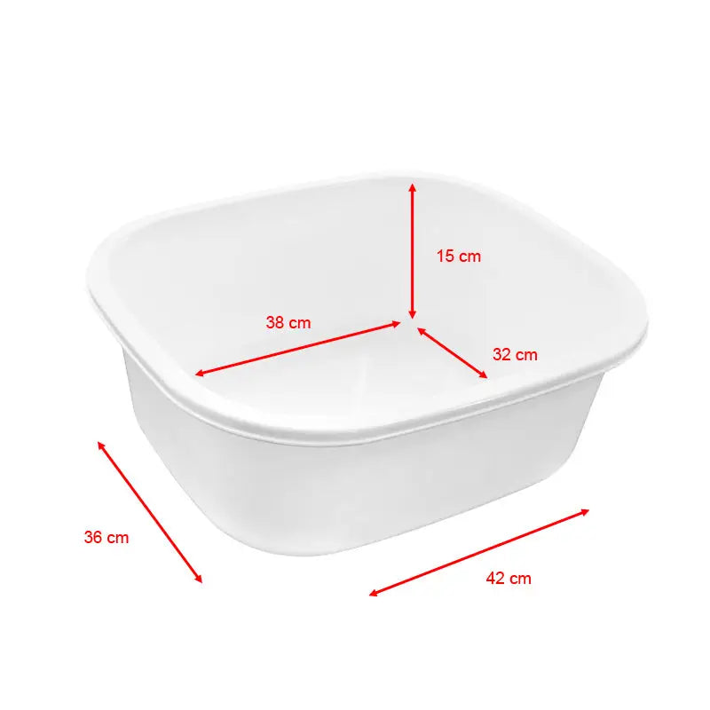 Weiße Kunststoff-Waschtisch-Schüssel mit Abmessungen im Produkt Fussbadewanne-Schüssel