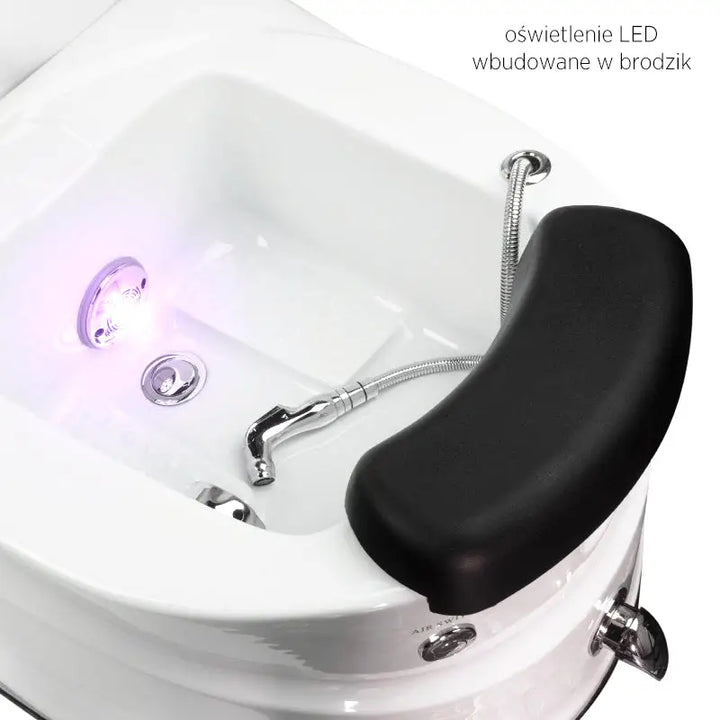 Weiße Pediküre Spa mit schwarzen Armlehnen und Massagefunktion