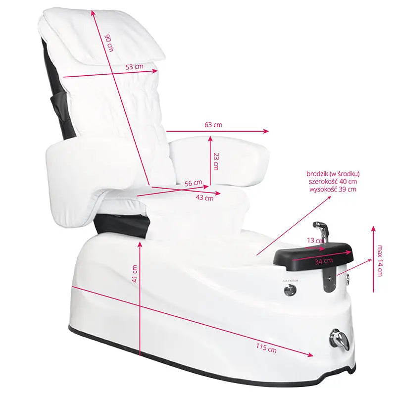 Weiße Fusspflegestuhl Pediküre Spa AS-122 mit Massagerfunktion und Maßen