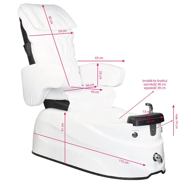 Weiße Fusspflegestuhl Pediküre Spa AS-122 mit Massagerfunktion und Maßen