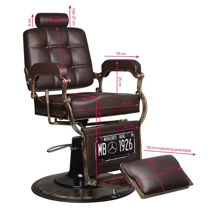 Brauner Barberstuhl Gabbiano Boss Braun mit Maßen, bequemer Sitzkomfort, stilvolles Design
