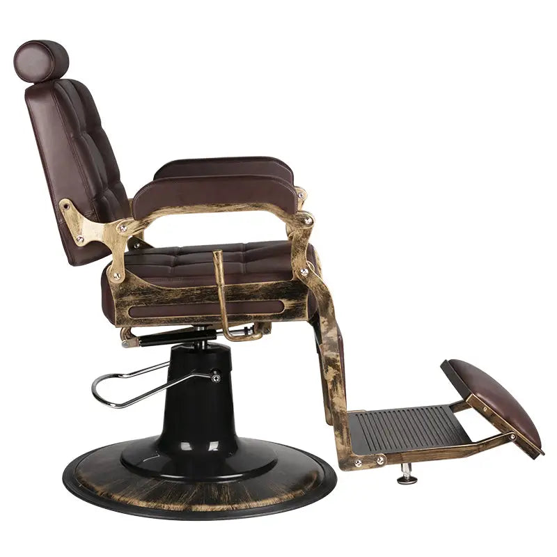 Brauner und goldener Barberstuhl Gabbiano Barberstuhl Boss Braun auf weißem Hintergrund