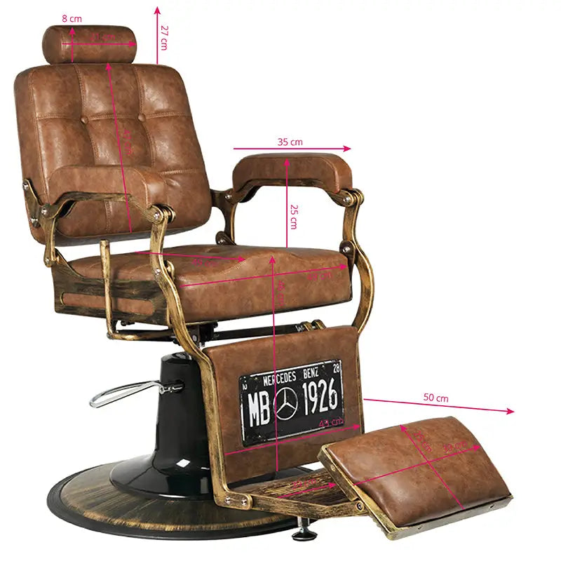 Brauner Lederfriseurstuhl Gabbiano Barberstuhl Boss Old Leather mit Maßen