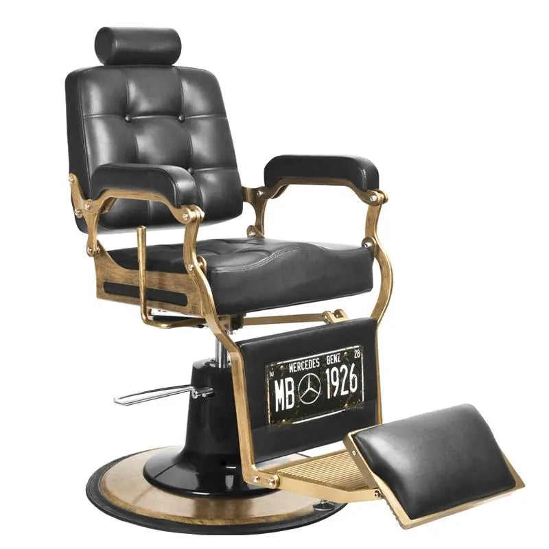 Schwarzer und goldener Barberstuhl Gabbiano Boss für professionelle Friseure