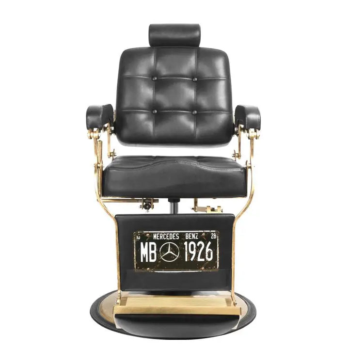 Schwarzer und goldener Barberstuhl Gabbiano Barberstuhl Boss Schwarz für Salonnutzung