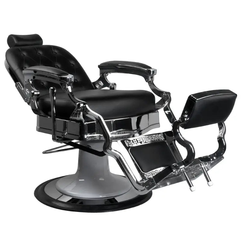 Schwarzer und Chrom-Barbersessel Gabbiano Barberstuhl Ernesto Schwarz vorne Ansicht