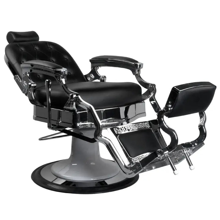 Schwarzer und Chrom-Barbersessel Gabbiano Barberstuhl Ernesto Schwarz vorne Ansicht