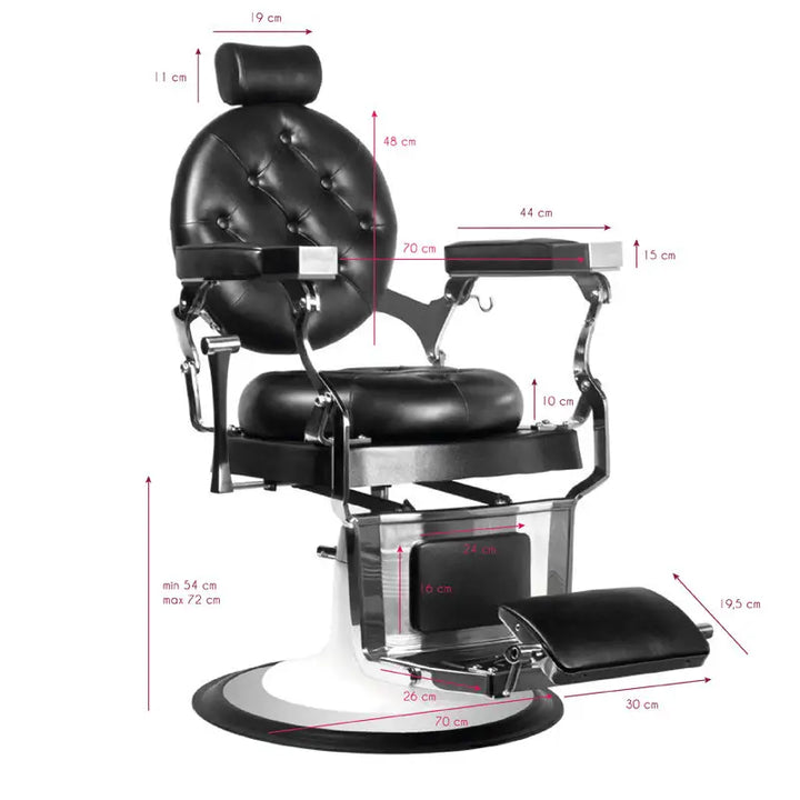 Schwarzer Gabbiano Barberstuhl Imperator mit Maßeinträgen, elegante Friseursitzgelegenheit