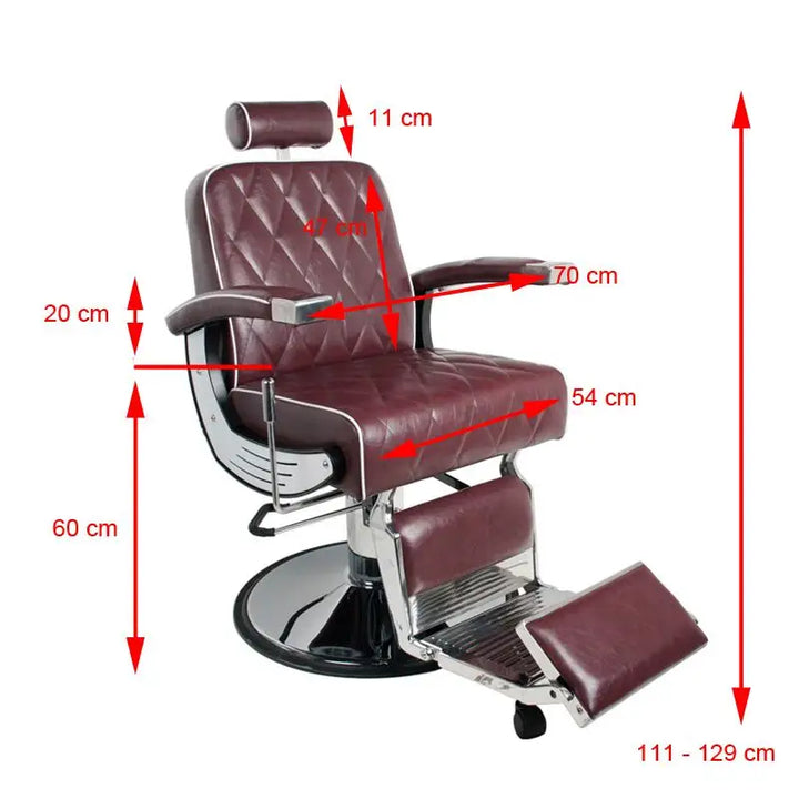 Maroon Barberstuhl Imperial Bordeauxrot mit Maßen für den Gabbiano Barberstuhl