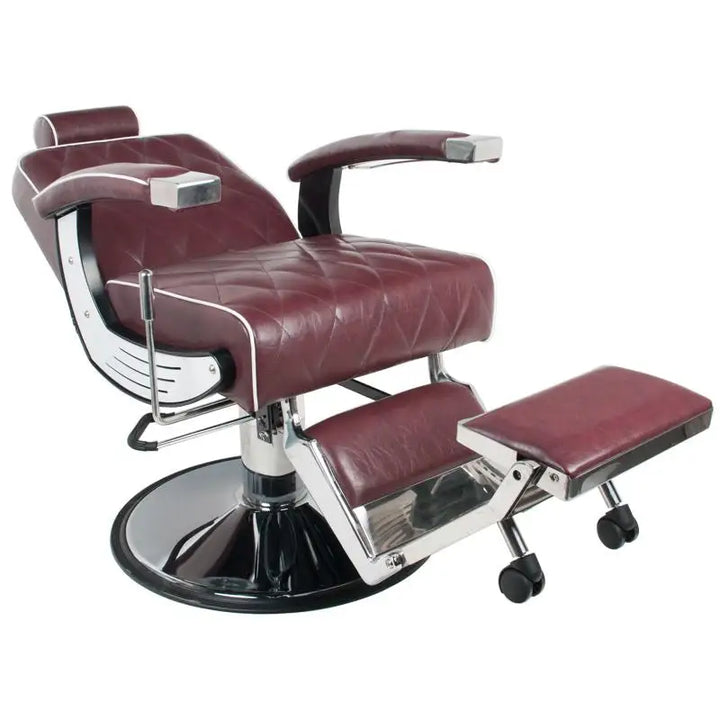 Marone Leder-Barbersessel mit Fußstütze Gabbiano Barberstuhl Imperial Bordeauxrot