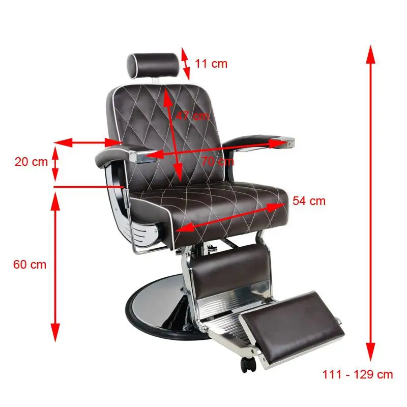 Brauner Gabbiano Barberstuhl Imperial Braun mit Maßen, hochwertiger Friseurstuhl