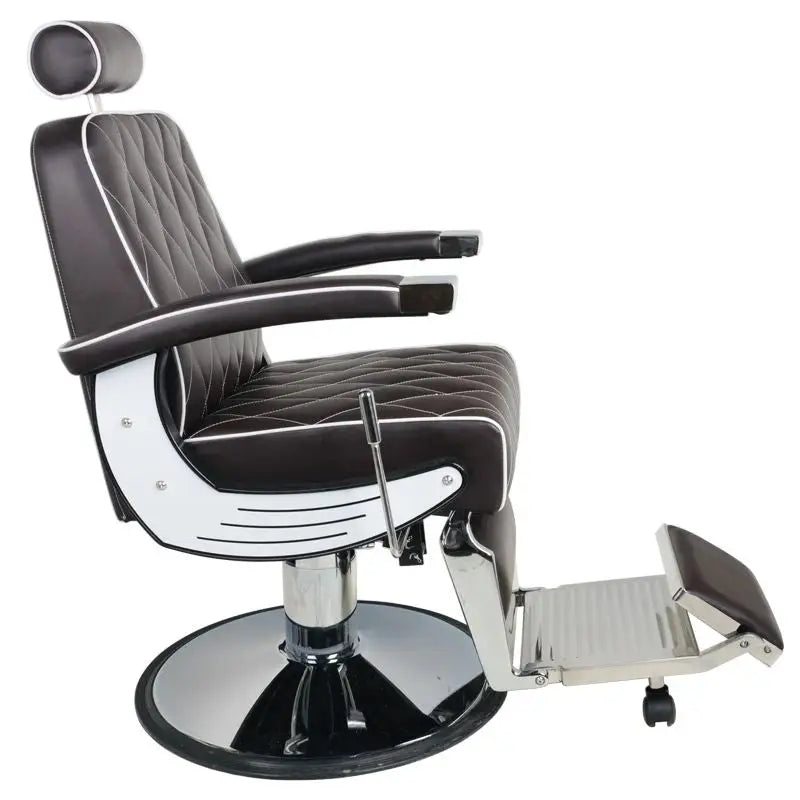 Brauner und chrombarer Barberstuhl Gabbiano Imperial Braun für Friseursalons