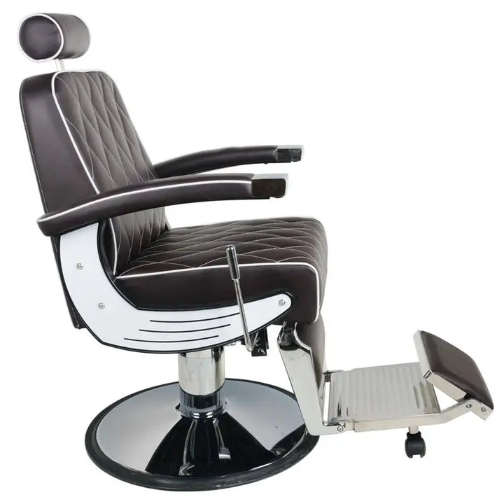Brauner und chrombarer Barberstuhl Gabbiano Imperial Braun für Friseursalons