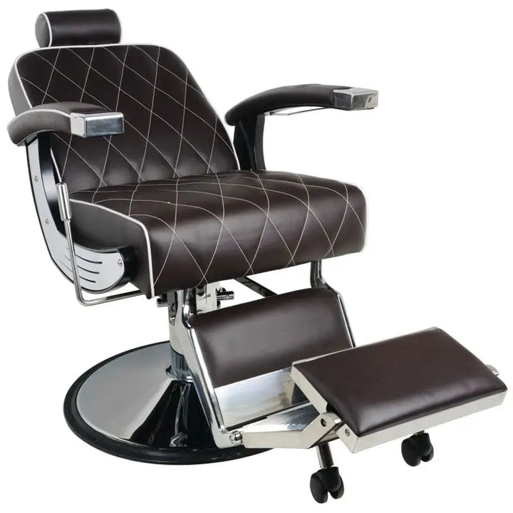 Brauner Leder-Friseurstuhl Gabbiano Imperial Braun mit Diamantensteppung