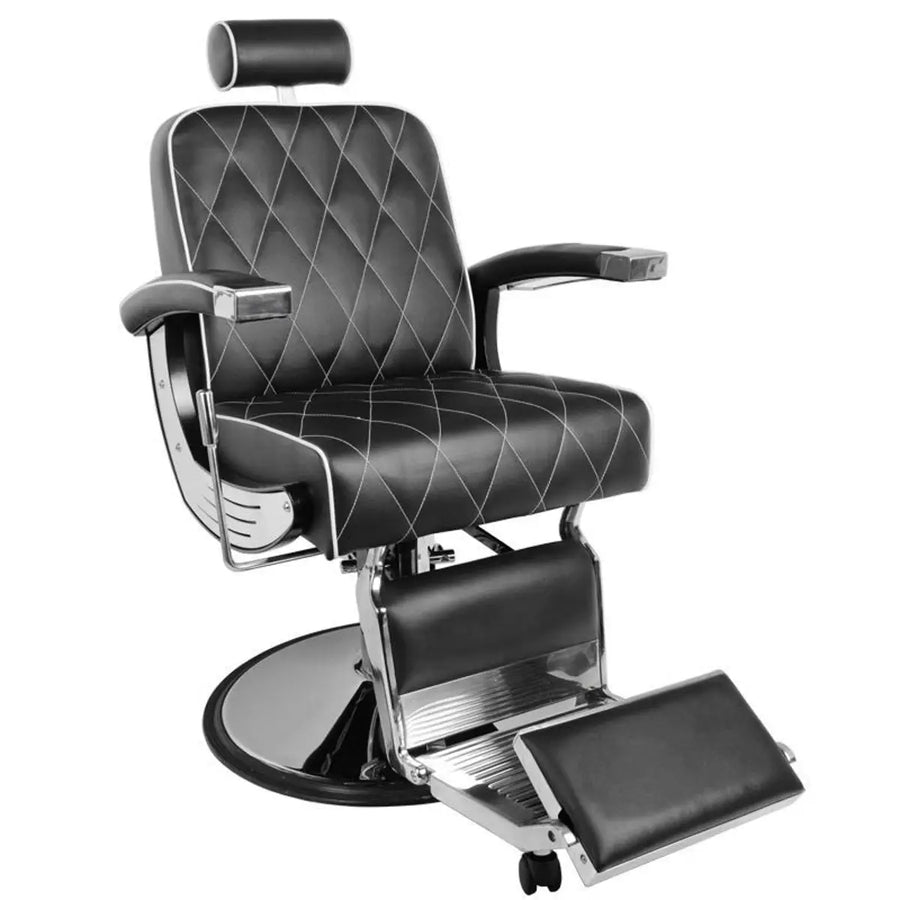 Schwarzer Gabbiano Barberstuhl Imperial mit Diamant-Steppung für stilvolles Frisieren