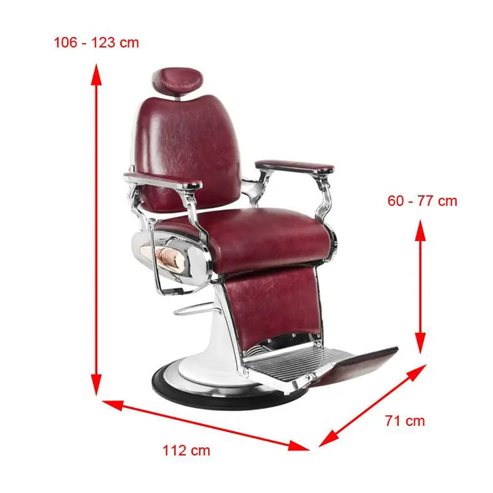 Burgundroter Gabbiano Barberstuhl Moto Style mit Maßen für Friseureinsatz