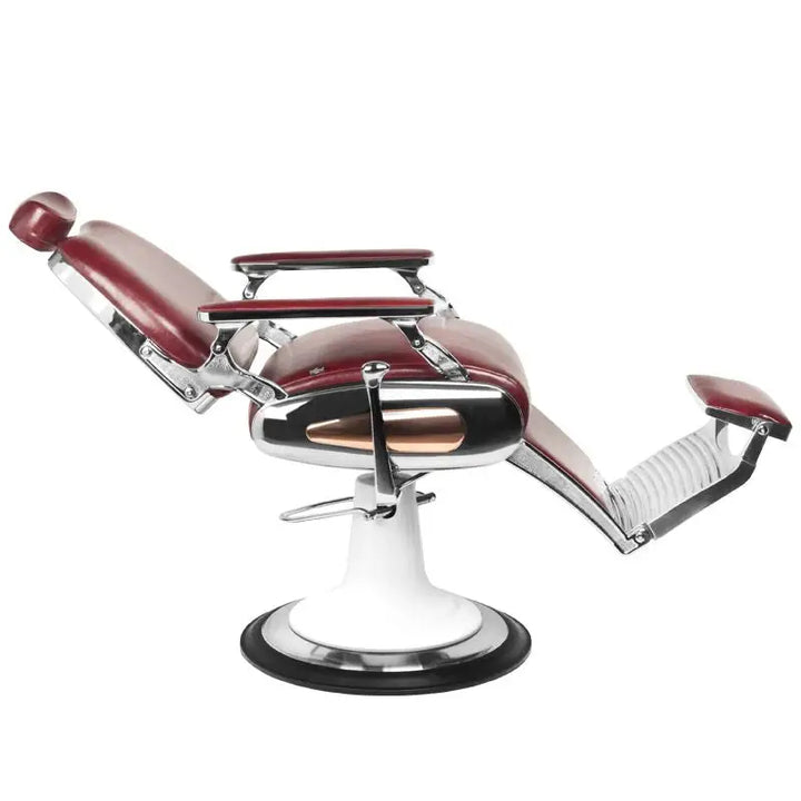 Maroon und Chrom Barbersessel Gabbiano Barberstuhl Moto Style Bordeauxrot