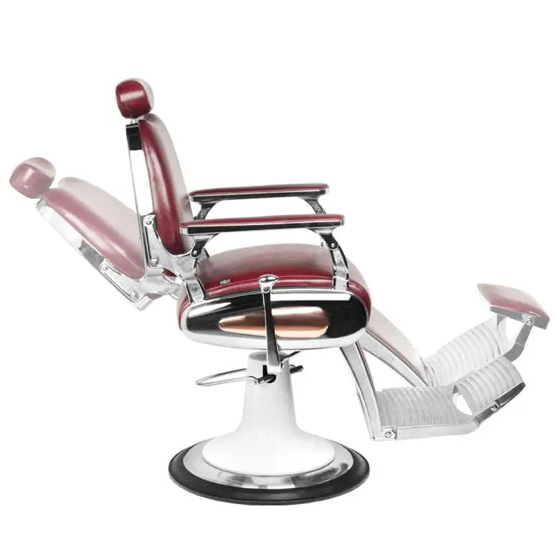Maroon und Chrom Friseurstuhl Gabbiano Barberstuhl Moto Style Bordeauxrot