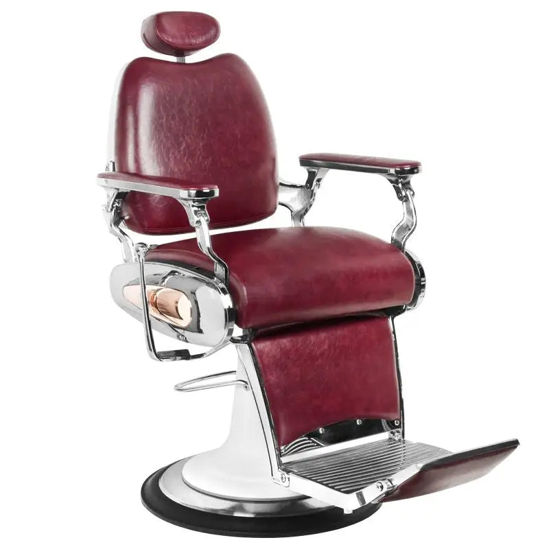 Maroon und Chrom Barberstuhl Gabbiano Moto Style Bordeauxrot für Barbersalon