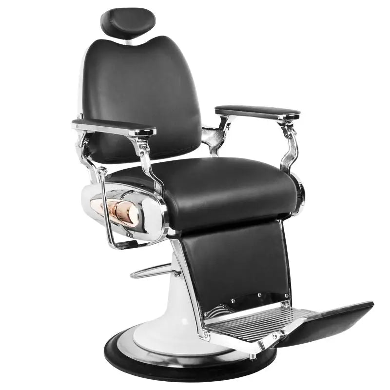 Schwarzer und chromierter Barberstuhl Gabbiano Moto Style Barbershop Ausstattung