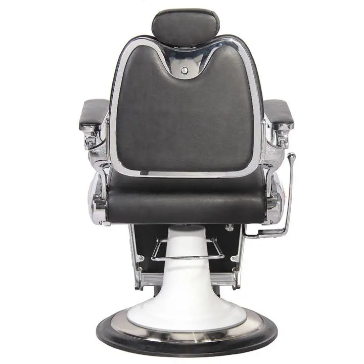 Schwarzer und chromer Barberstuhl Gabbiano Moto Style für stilvolles Friseurdesign