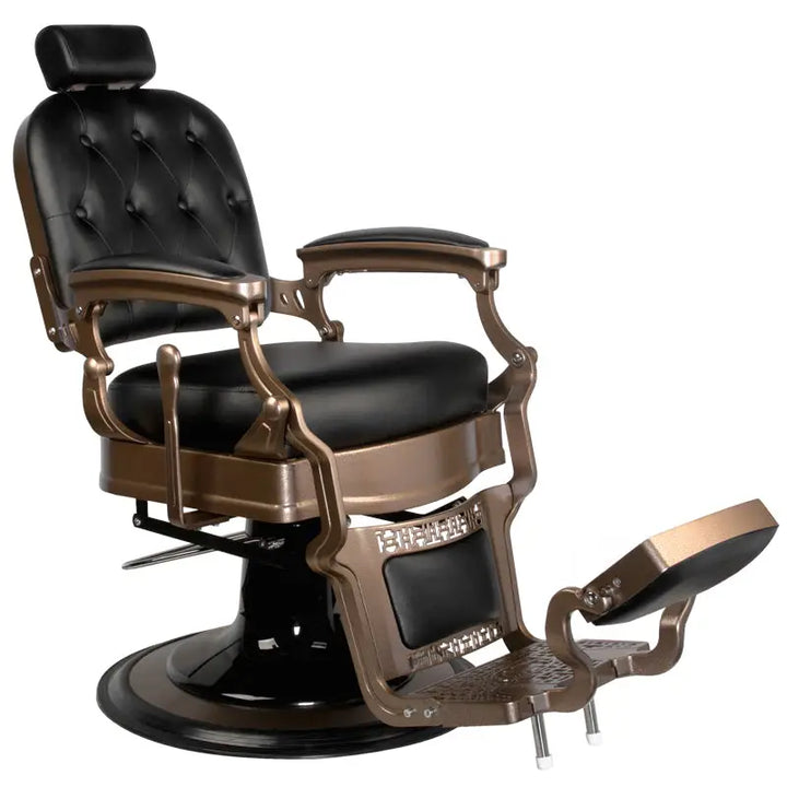 Schwarzer und bronzener Barbersessel Gabbiano Barberstuhl Old Ernesto Schwarz