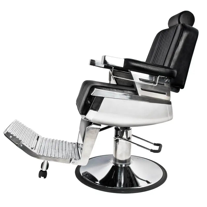 Schwarzer und chrombarer Friseurstuhl Gabbiano Barberstuhl Royal Schwarz