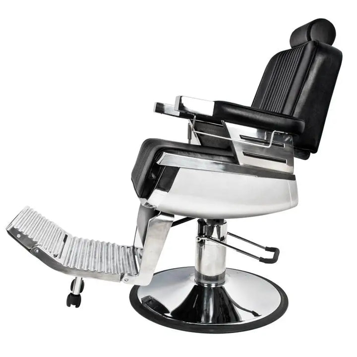 Schwarzer und chrombarer Friseurstuhl Gabbiano Barberstuhl Royal Schwarz