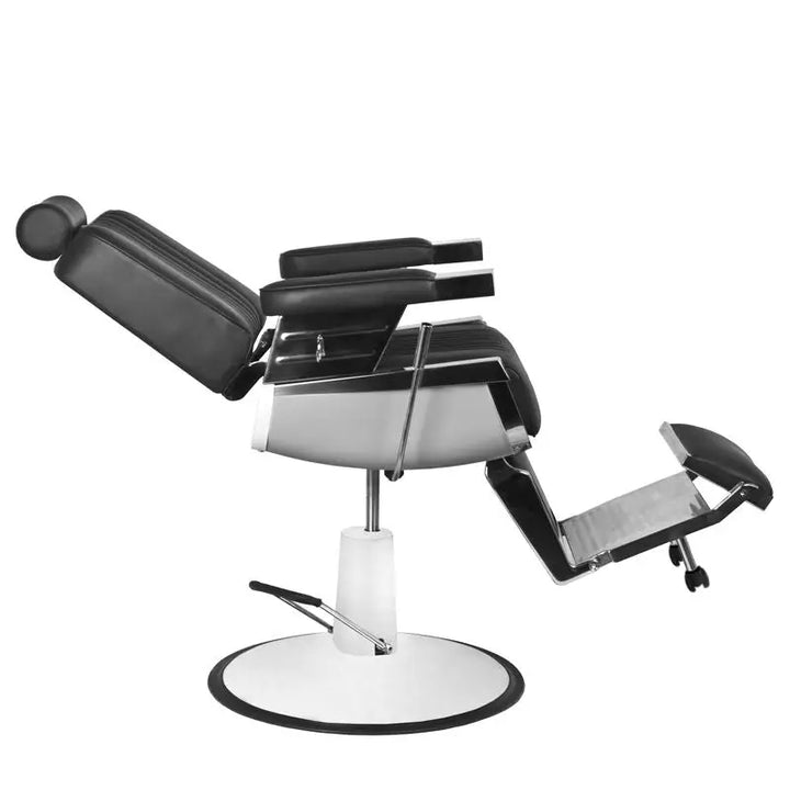 Recliner schwarzer und silberner Barberstuhl Gabbiano Barberstuhl Royal Schwarz