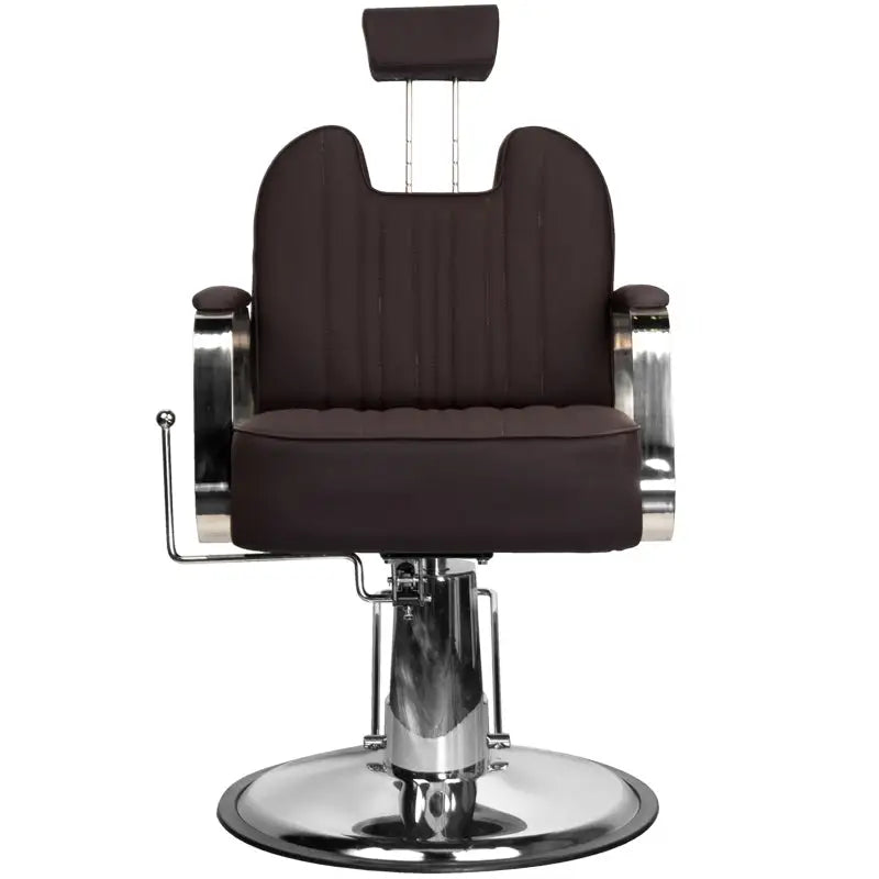 Brauner und chrombarer Barberstuhl Gabbiano Rufo Braun für Salonkomfort
