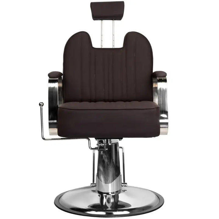 Brauner und chrombarer Barberstuhl Gabbiano Rufo Braun für Salonkomfort