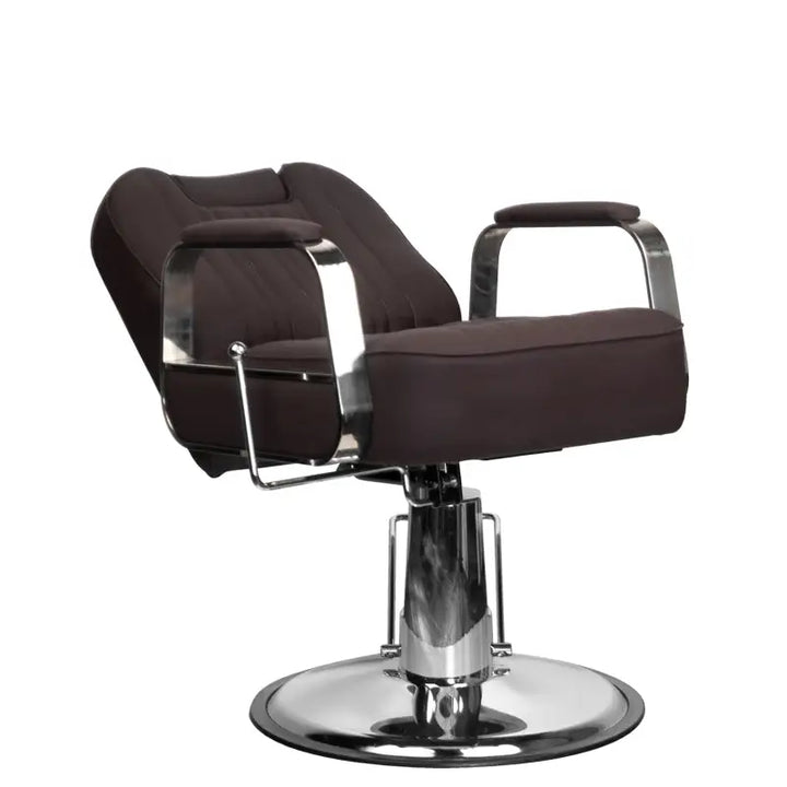 Brauner Salonstuhl Gabbiano Barberstuhl Rufo mit Chromakzenten, modern und stilvoll