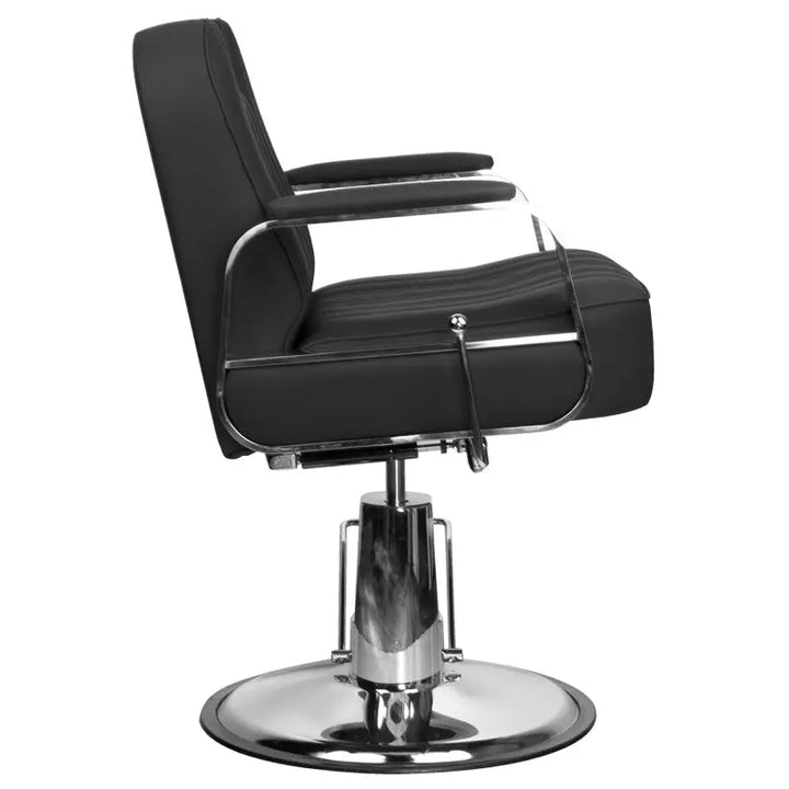 Schwarzer Barberstuhl Gabbiano Rufo mit Chromakzenten für Friseursalons