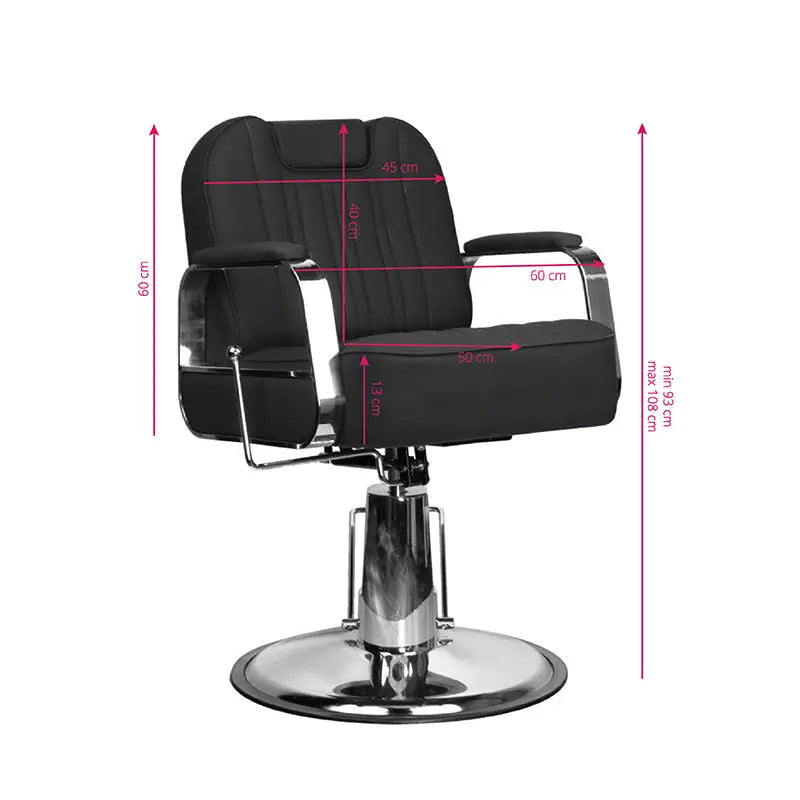 Schwarzer Barberstuhl Gabbiano Rufo mit Chromakzenten für Friseursalons