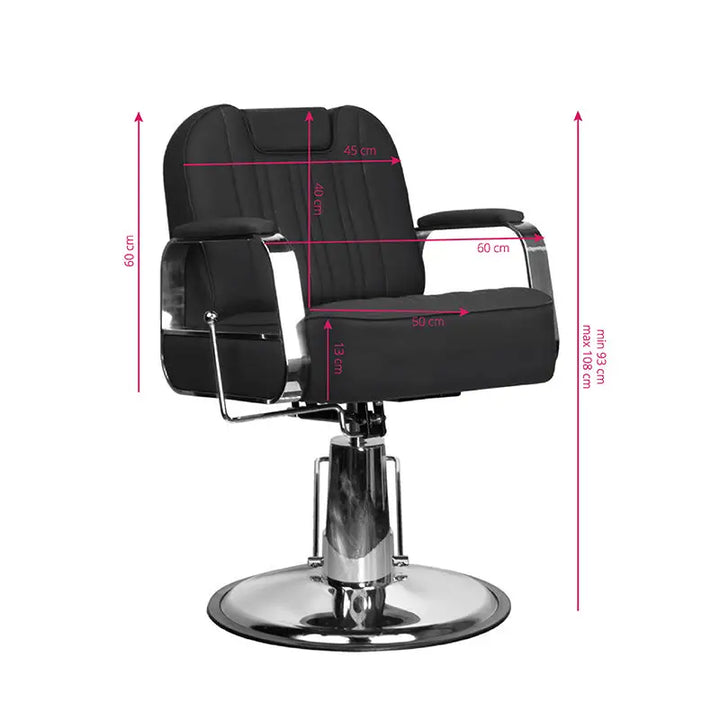 Schwarzer Barberstuhl Gabbiano Rufo mit Chromakzenten für Friseursalons
