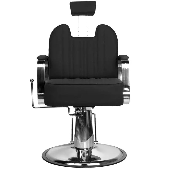 Black Barberstuhl Rufo Schwarz mit Chromakzenten für stilvolles Friseurerlebnis