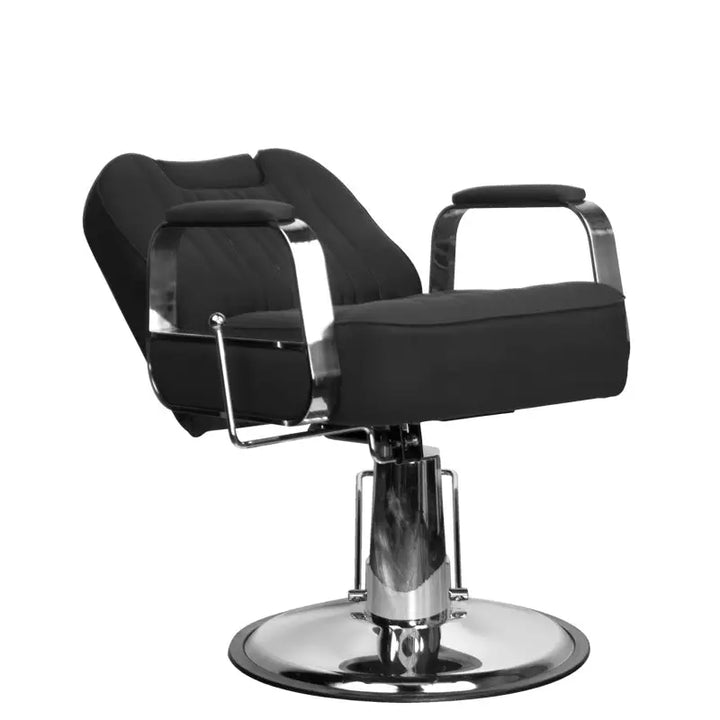 Schwarzer Barberstuhl Gabbiano Rufo mit Chrombasis für Friseur und Salon