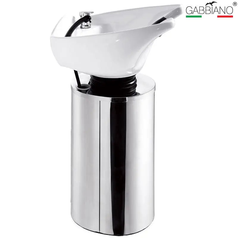 Weiße Keramik-Friseursalonshampoobowl mit chromgestütztem Sockel für Gabbiano Q-2460